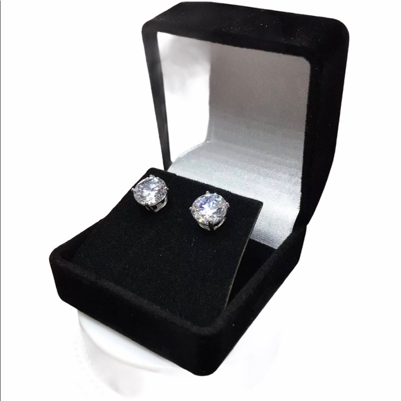 14k white gold 8 ct diamond stud earrings silver - Picture 9 of 10